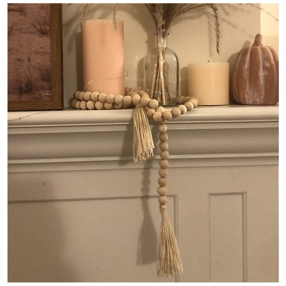Bead Garland Wooden Boho Cottage Decor Farmhouse Mantel Accent Table Decoration - Picture 3 of 5